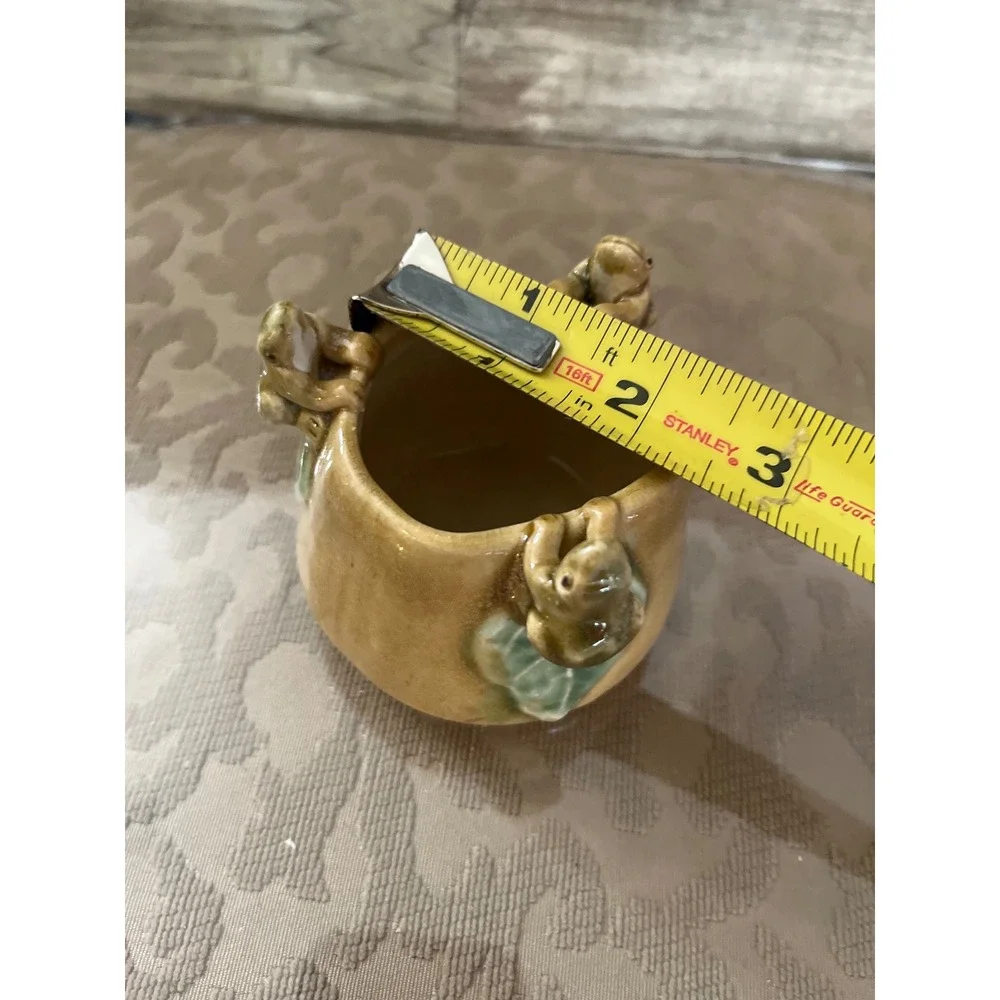 Vintage Ceramic Frog Miniature Pot Majolica style drip Glazed Whimsical Planter